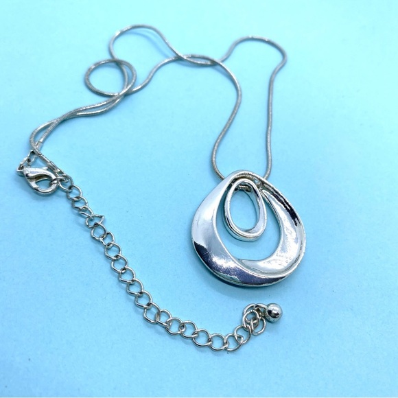 Silvertone Double Tear Drop Pendant - Picture 1 of 7